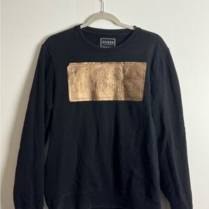 GUESS Men's Black Crewneck with Gold GUESS Los Angelos Logo